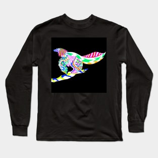 ancient dinosaur bird in rainbow colorful ecopop Long Sleeve T-Shirt